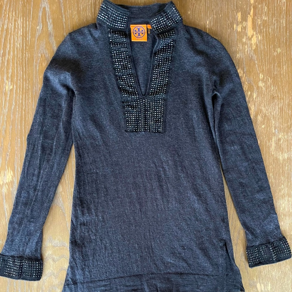 Tory Burch Merino Sweater Rhinestone Tunic Small